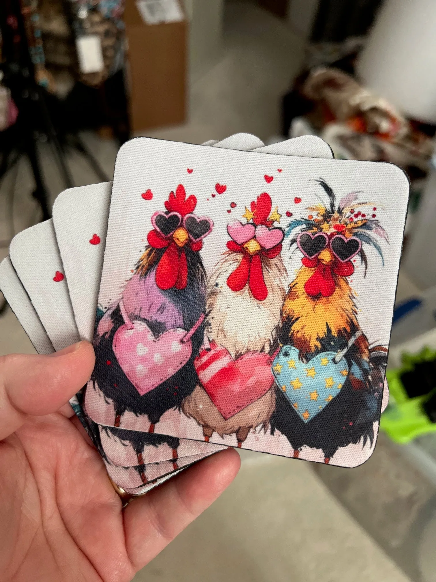 Chicks with Hearts Square Neoprene Coasters - Set of 4