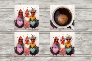 Chicks with Hearts Square Neoprene Coasters - Set of 4