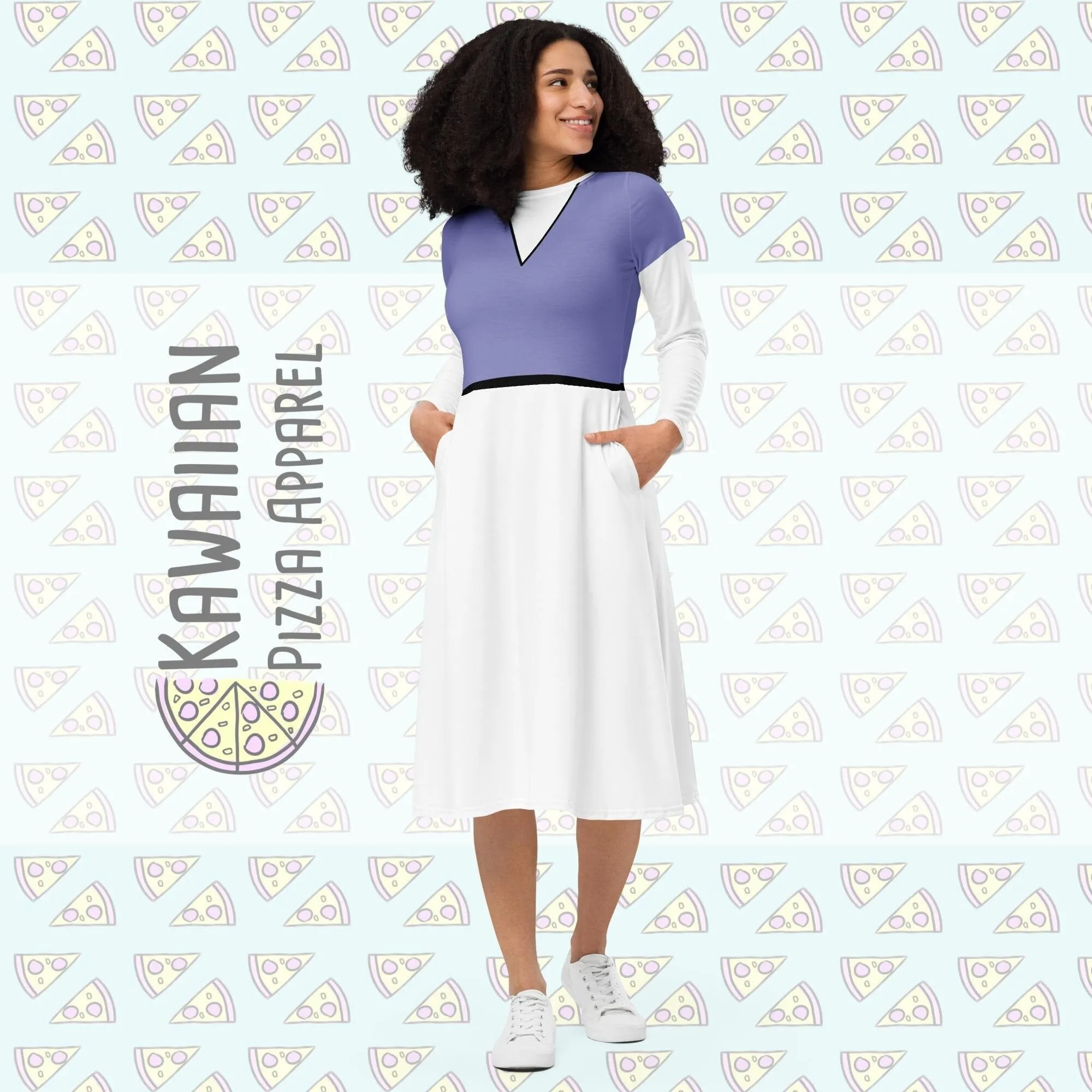 Daisy Inspired All-over print long sleeve midi dress