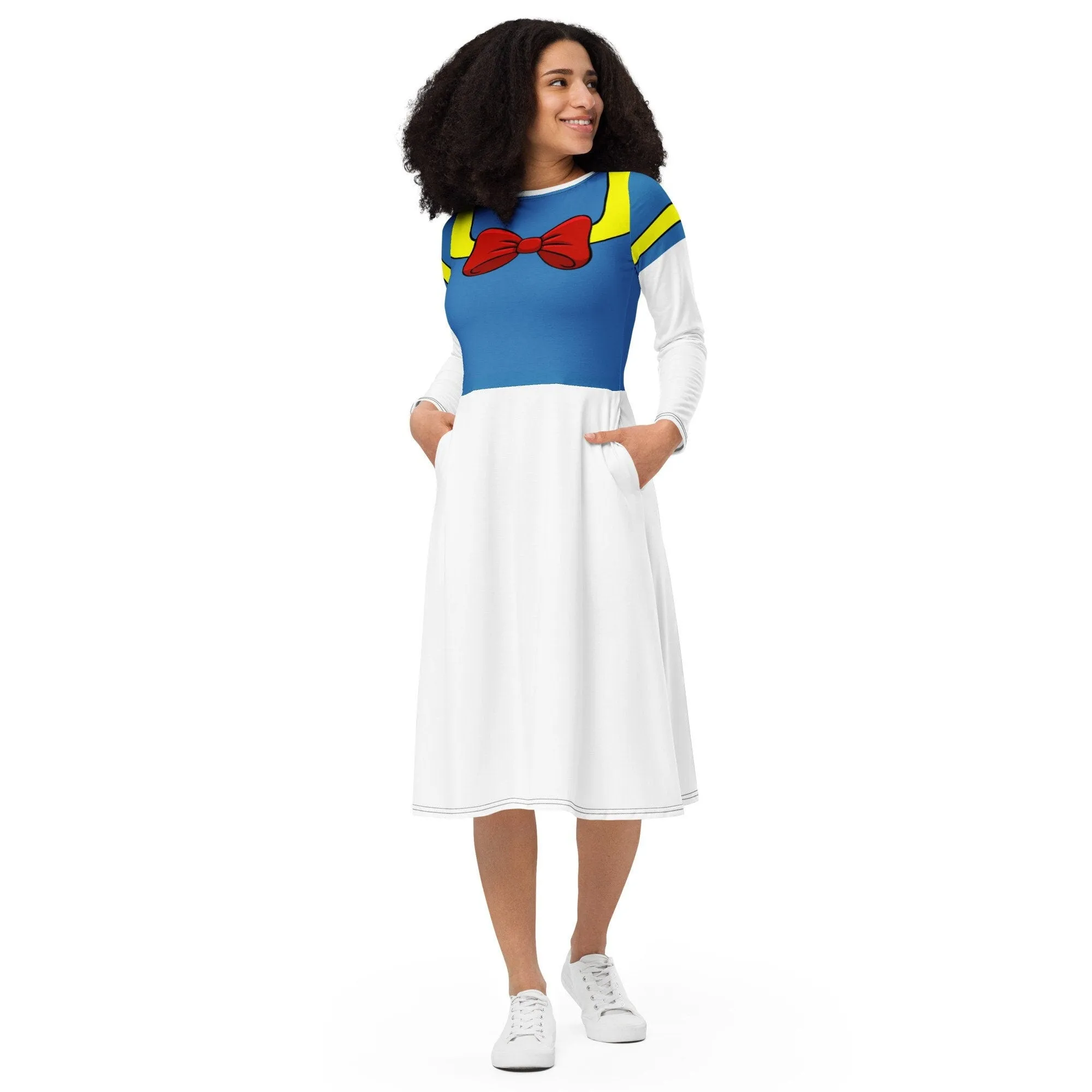 Donald Inspired All-over print long sleeve midi dress