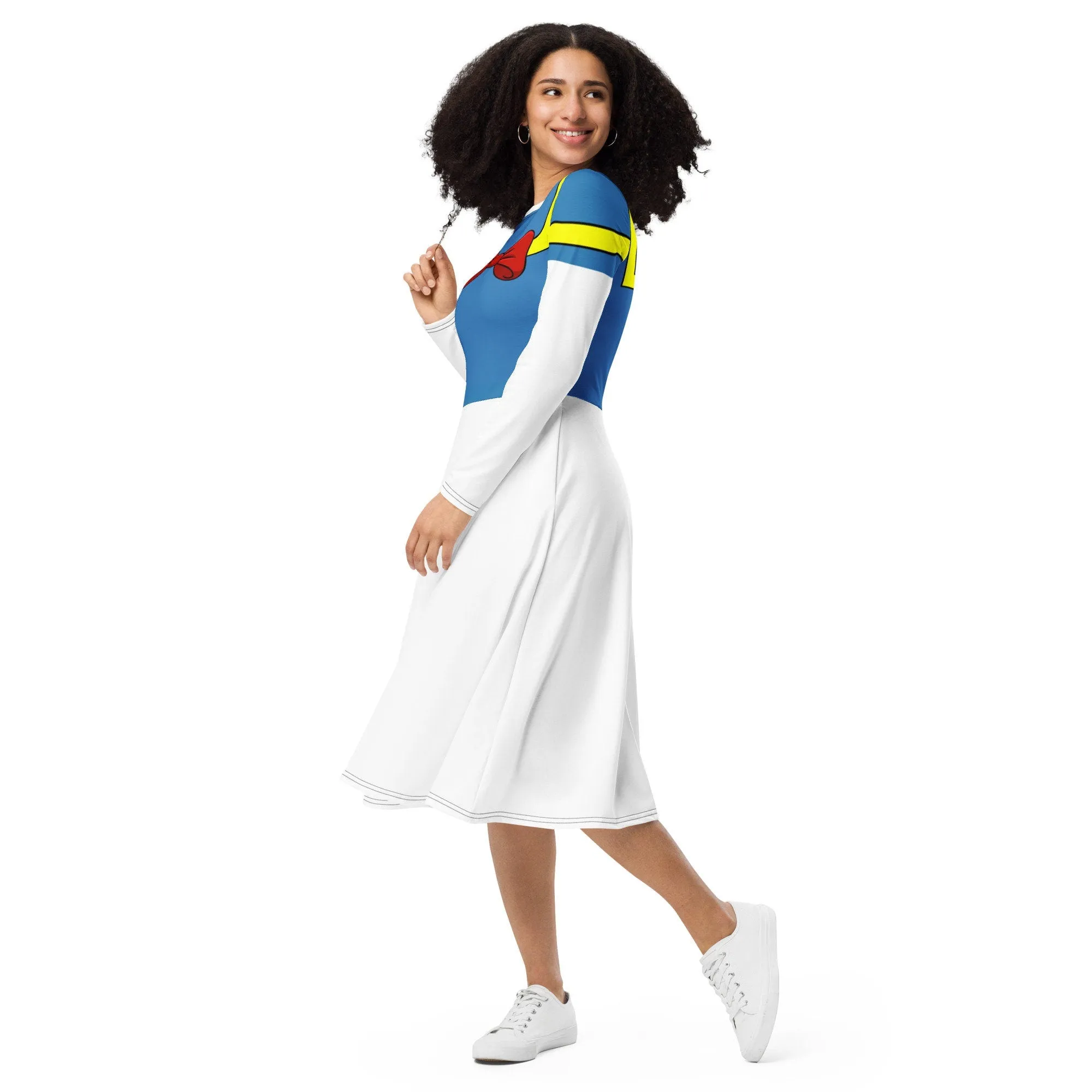 Donald Inspired All-over print long sleeve midi dress